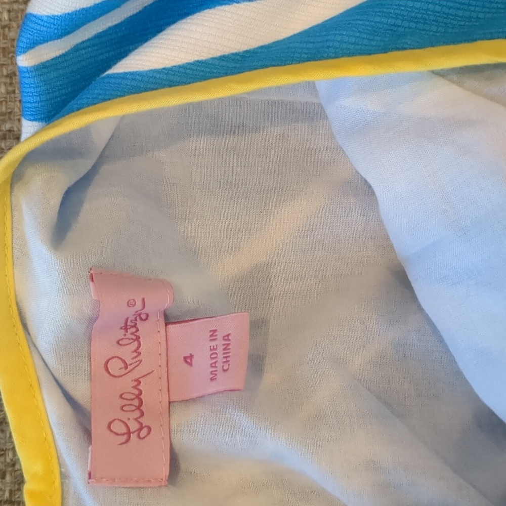 Lilly Pulitzer Delia Shift Resort White, Blue & Yellow Joe Fish Dress size 4 - Picture 9 of 16
